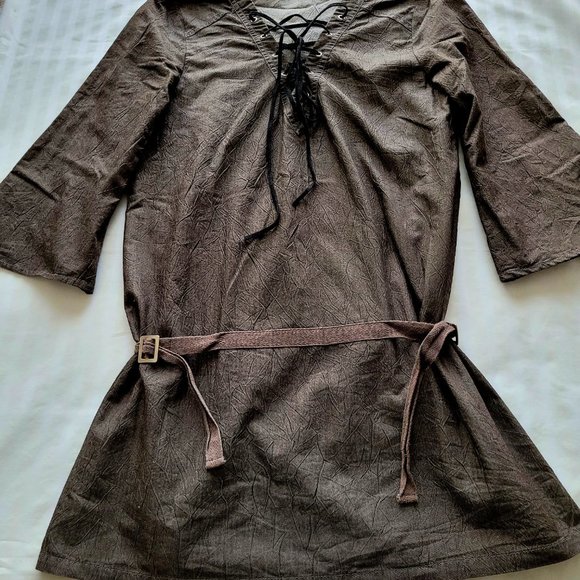 Abase Women's Tunic Shirt Lace Up * Khaki * 59% Cotton 3/4 * Bell Sleeve * Small - Picture 6 of 10